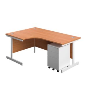 Single Upright Left Hand Radial Desk + Under Desk Steel Pedestal 3 Drawers