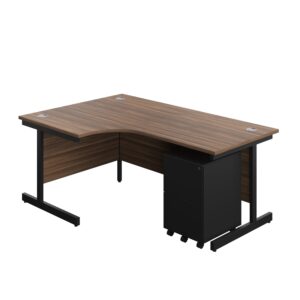 Single Upright Left Hand Radial Desk + Under Desk Steel Pedestal 3 Drawers