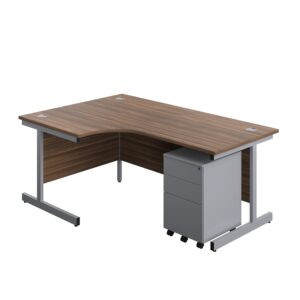 Single Upright Left Hand Radial Desk + Under Desk Steel Pedestal 3 Drawers