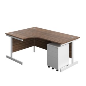 Single Upright Left Hand Radial Desk + Under Desk Steel Pedestal 3 Drawers