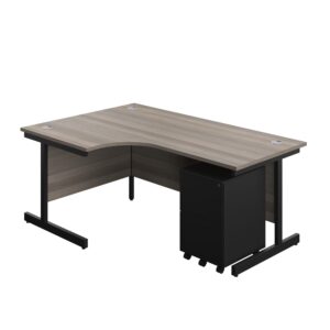 Single Upright Left Hand Radial Desk + Under Desk Steel Pedestal 3 Drawers
