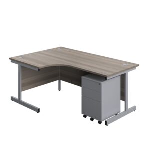 Single Upright Left Hand Radial Desk + Under Desk Steel Pedestal 3 Drawers