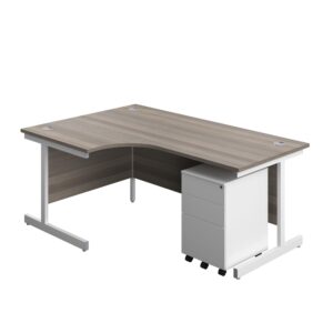 Single Upright Left Hand Radial Desk + Under Desk Steel Pedestal 3 Drawers