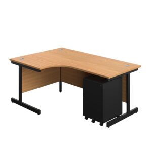 Single Upright Left Hand Radial Desk + Under Desk Steel Pedestal 3 Drawers