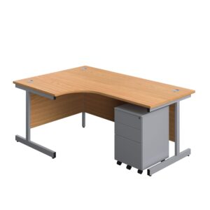 Single Upright Left Hand Radial Desk + Under Desk Steel Pedestal 3 Drawers