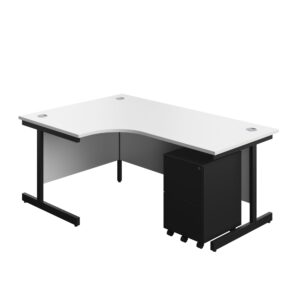 Single Upright Left Hand Radial Desk + Under Desk Steel Pedestal 3 Drawers