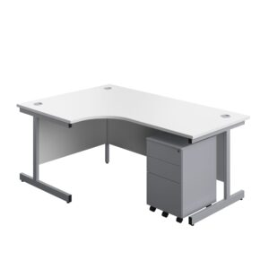 Single Upright Left Hand Radial Desk + Under Desk Steel Pedestal 3 Drawers