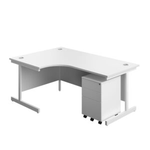 Single Upright Left Hand Radial Desk + Under Desk Steel Pedestal 3 Drawers