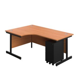 Single Upright Left Hand Radial Desk + Slimline Steel Pedestal 3 Drawers