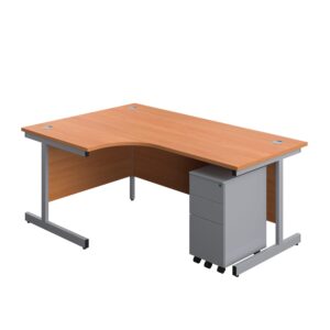 Single Upright Left Hand Radial Desk + Slimline Steel Pedestal 3 Drawers