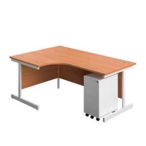 Single Upright Left Hand Radial Desk + Slimline Steel Pedestal 3 Drawers
