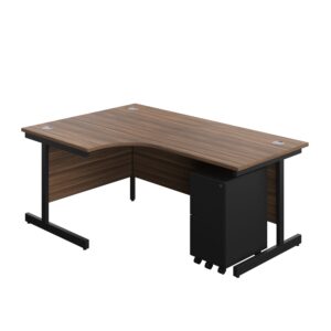 Single Upright Left Hand Radial Desk + Slimline Steel Pedestal 3 Drawers