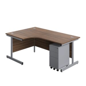 Single Upright Left Hand Radial Desk + Slimline Steel Pedestal 3 Drawers