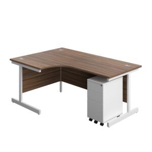 Single Upright Left Hand Radial Desk + Slimline Steel Pedestal 3 Drawers