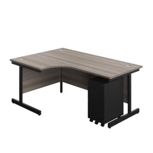 Single Upright Left Hand Radial Desk + Slimline Steel Pedestal 3 Drawers