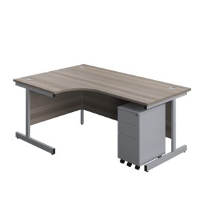 Single Upright Left Hand Radial Desk + Slimline Steel Pedestal 3 Drawers