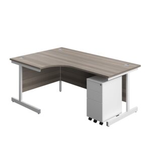 Single Upright Left Hand Radial Desk + Slimline Steel Pedestal 3 Drawers