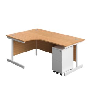 Single Upright Left Hand Radial Desk + Slimline Steel Pedestal 3 Drawers