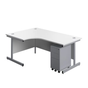 Single Upright Left Hand Radial Desk + Slimline Steel Pedestal 3 Drawers