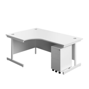 Single Upright Left Hand Radial Desk + Slimline Steel Pedestal 3 Drawers