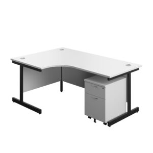 Single Upright Left Hand Radial Desk + Mobile 2 Drawer Pedestal