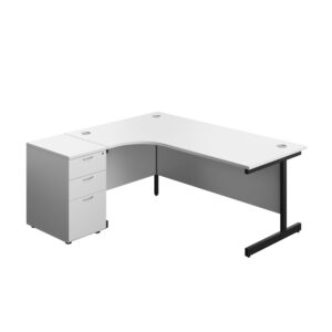 Single Upright Left Hand Radial Desk + Desk High 3 Drawer Pedestal