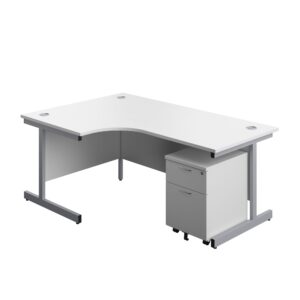 Single Upright Left Hand Radial Desk + Mobile 2 Drawer Pedestal