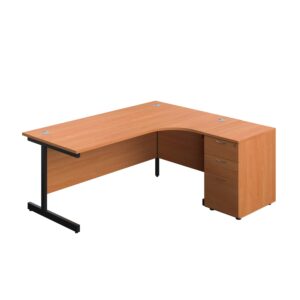 Single Upright Right Hand Radial Desk + Desk High 3 Drawer Pedestal