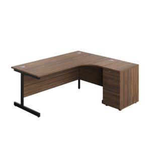 Single Upright Right Hand Radial Desk + Desk High 3 Drawer Pedestal