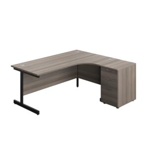 Single Upright Right Hand Radial Desk + Desk High 3 Drawer Pedestal