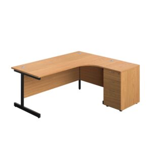 Single Upright Right Hand Radial Desk + Desk High 3 Drawer Pedestal