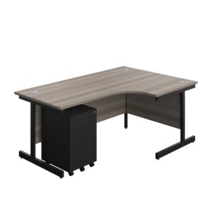 Single Upright Right Hand Radial Desk + Under Desk Steel Pedestal 3 Drawers