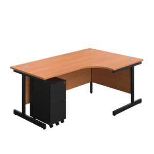 Single Upright Right Hand Radial Desk + Slimline Steel Pedestal 3 Drawers