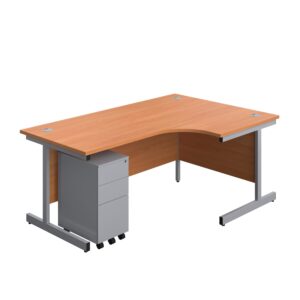 Single Upright Right Hand Radial Desk + Slimline Steel Pedestal 3 Drawers