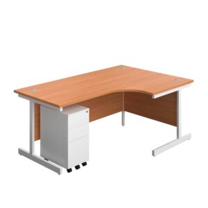 Single Upright Right Hand Radial Desk + Slimline Steel Pedestal 3 Drawers