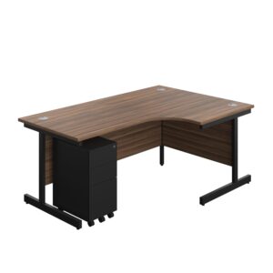 Single Upright Right Hand Radial Desk + Slimline Steel Pedestal 3 Drawers