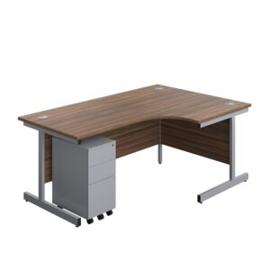 Single Upright Right Hand Radial Desk + Slimline Steel Pedestal 3 Drawers