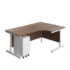 Single Upright Right Hand Radial Desk + Slimline Steel Pedestal 3 Drawers