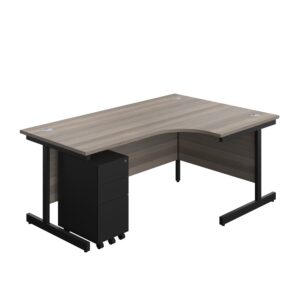 Single Upright Right Hand Radial Desk + Slimline Steel Pedestal 3 Drawers