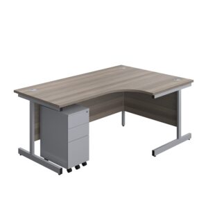 Single Upright Right Hand Radial Desk + Slimline Steel Pedestal 3 Drawers