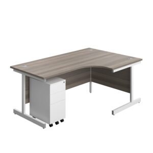 Single Upright Right Hand Radial Desk + Slimline Steel Pedestal 3 Drawers