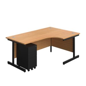 Single Upright Right Hand Radial Desk + Slimline Steel Pedestal 3 Drawers