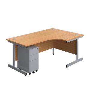 Single Upright Right Hand Radial Desk + Slimline Steel Pedestal 3 Drawers