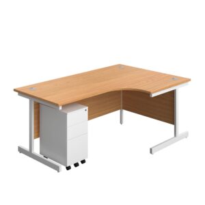 Single Upright Right Hand Radial Desk + Slimline Steel Pedestal 3 Drawers