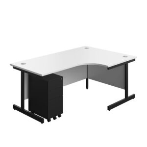Single Upright Right Hand Radial Desk + Slimline Steel Pedestal 3 Drawers