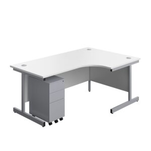 Single Upright Right Hand Radial Desk + Slimline Steel Pedestal 3 Drawers