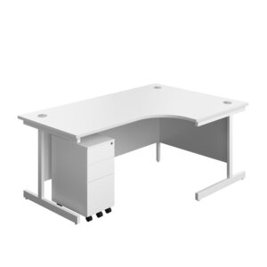 Single Upright Right Hand Radial Desk + Slimline Steel Pedestal 3 Drawers