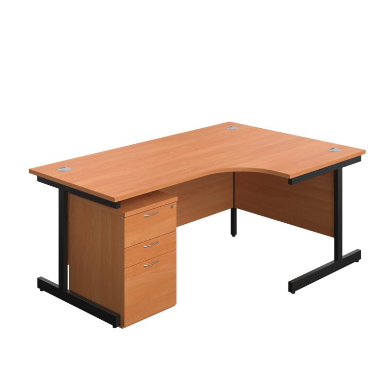 Single Upright Right Hand Radial Desk + High Mobile Pedestal 3 Drawer