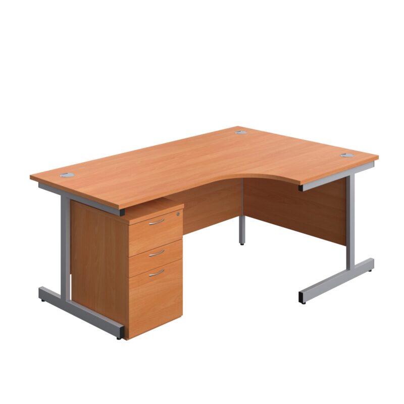 Single Upright Right Hand Radial Desk + High Mobile Pedestal 3 Drawer