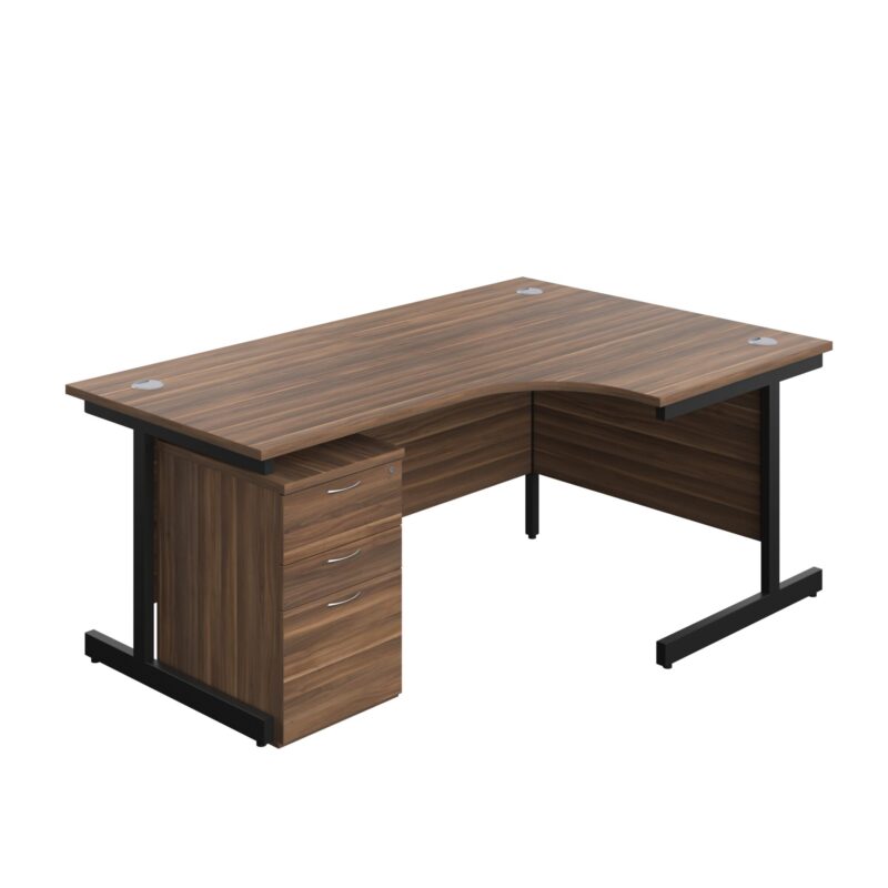 Single Upright Right Hand Radial Desk + High Mobile Pedestal 3 Drawer